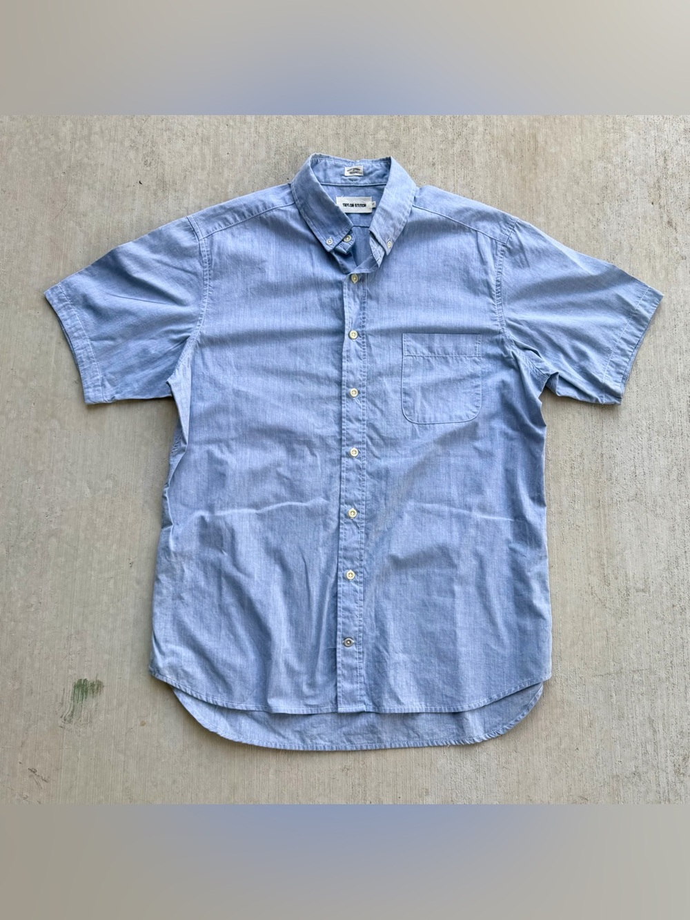 Taylor Stitch Chambray Shirt Men Size Large Short Sleeve Organic Cotton